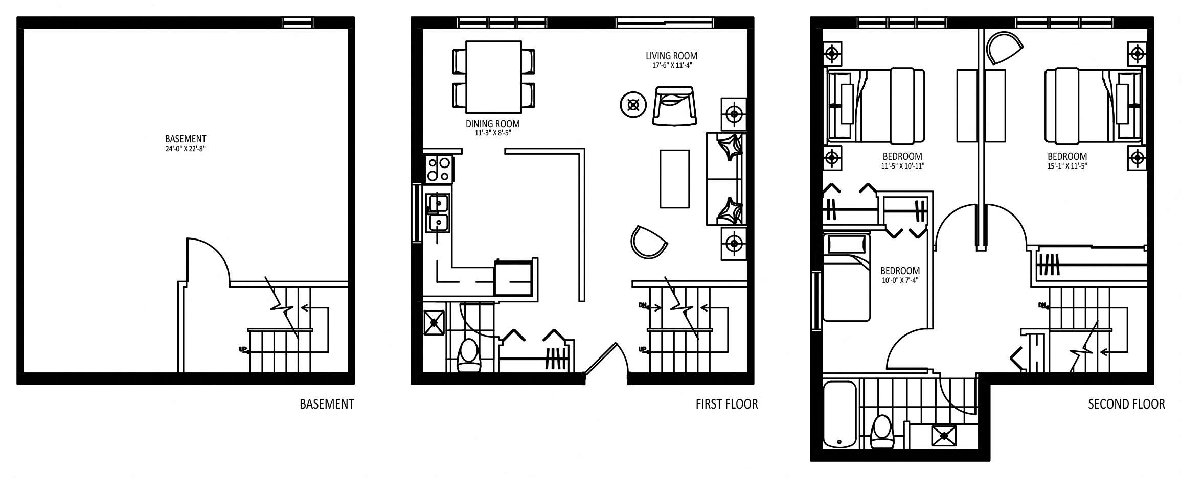 Floor plan for 3 beds, 1.5 baths, 1259 sqft